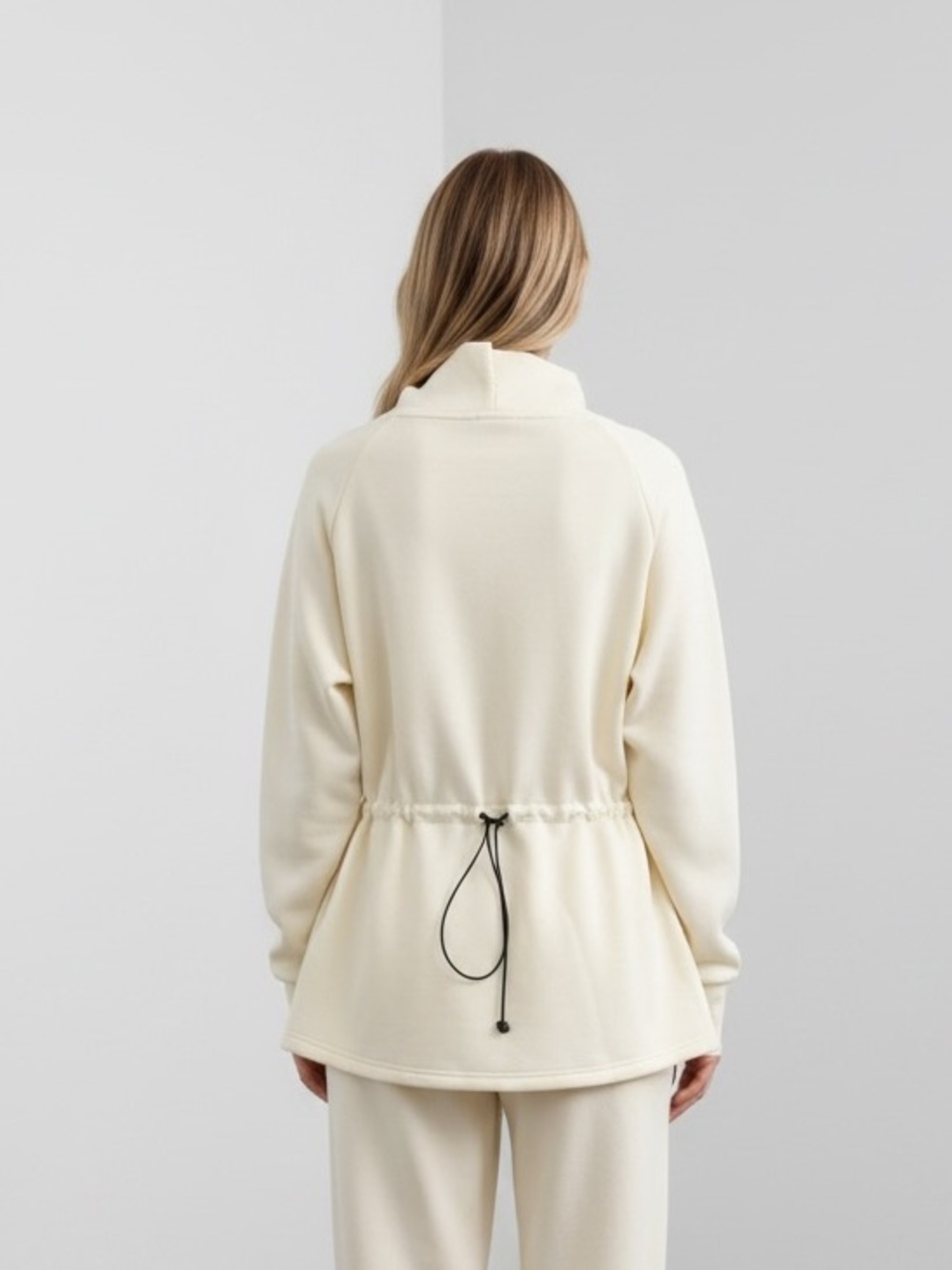 NWOT Varley Cream Viscose Blend Adjustable Waist Funnel Neck Sweatshirt M - Picture 3 of 10